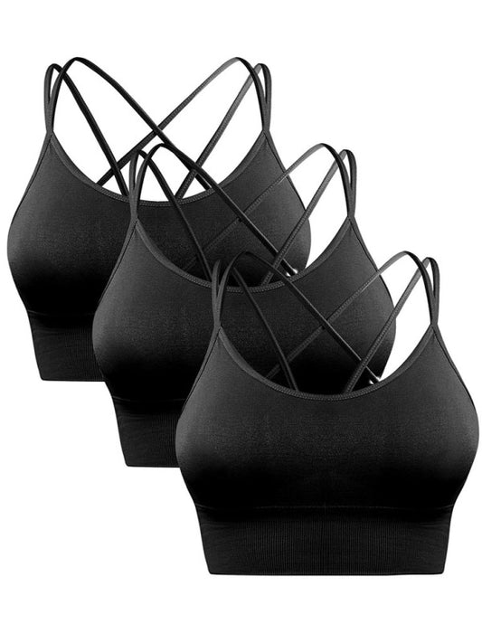 3 Pack Women's Sports Bra Padded Crisscross Yoga Bra Seamless Medium-Impact Fitness Activewear