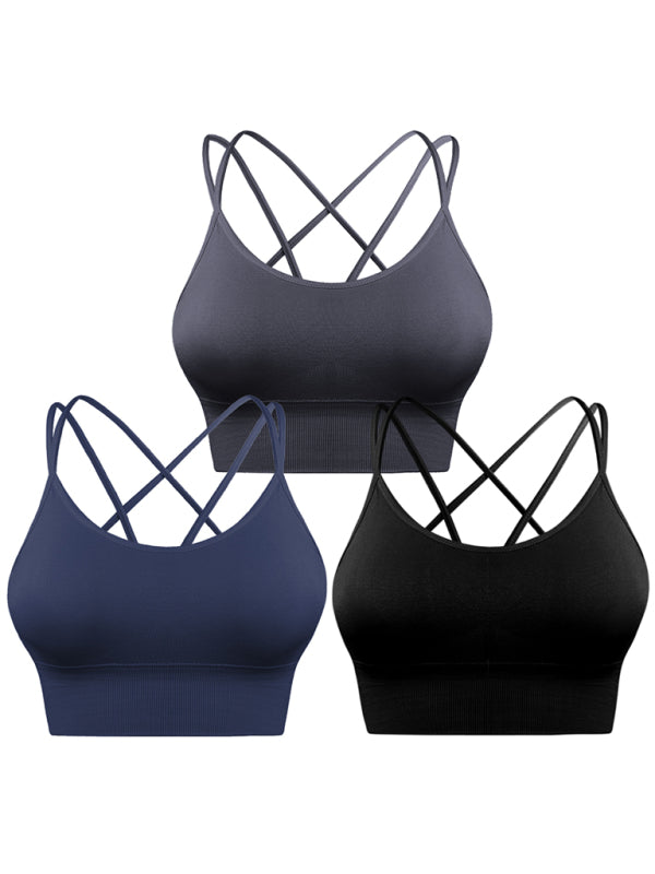 3 Pack Women's Sports Bra Padded Crisscross Yoga Bra Seamless Medium-Impact Fitness Activewear