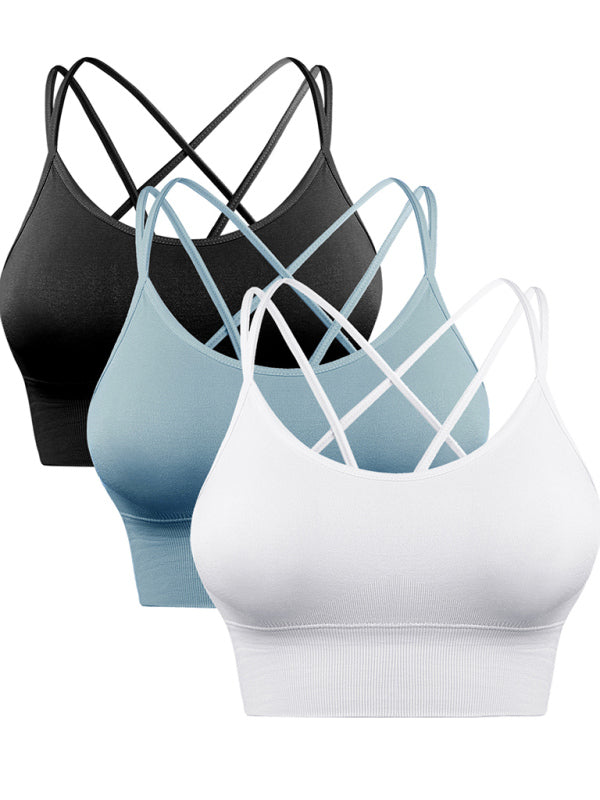 3 Pack Women's Sports Bra Padded Crisscross Yoga Bra Seamless Medium-Impact Fitness Activewear