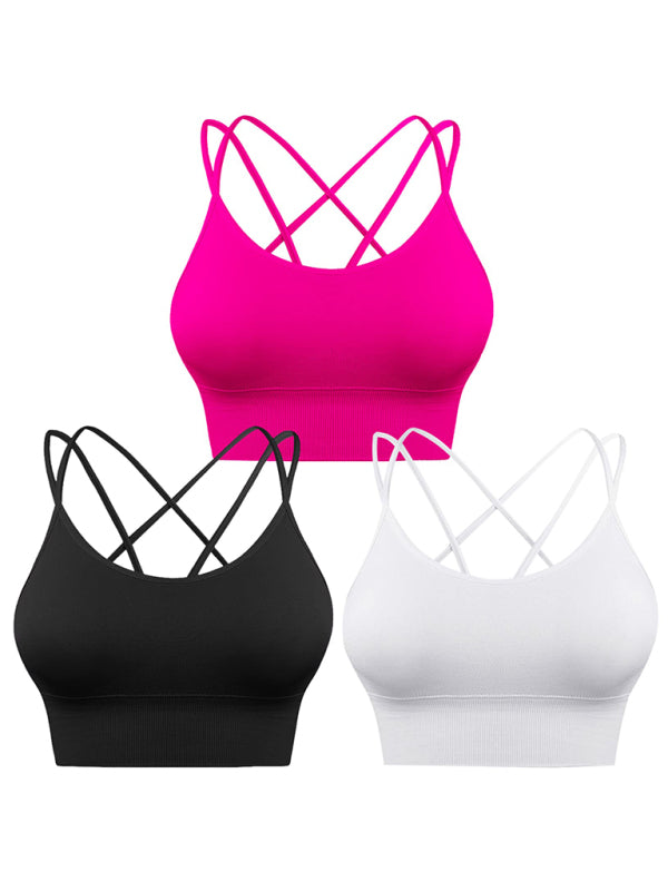 3 Pack Women's Sports Bra Padded Crisscross Yoga Bra Seamless Medium-Impact Fitness Activewear