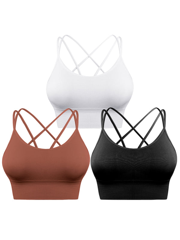 3 Pack Women's Sports Bra Padded Crisscross Yoga Bra Seamless Medium-Impact Fitness Activewear