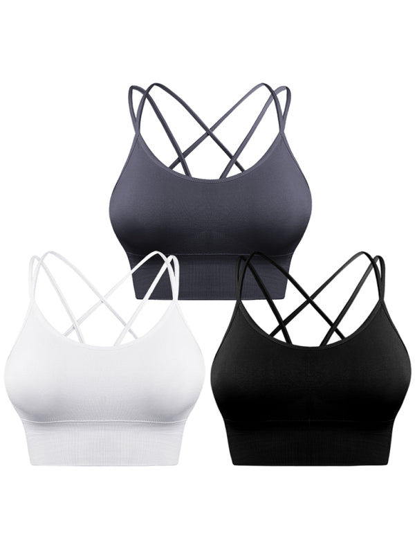 3 Pack Women's Sports Bra Padded Crisscross Yoga Bra Seamless Medium-Impact Fitness Activewear