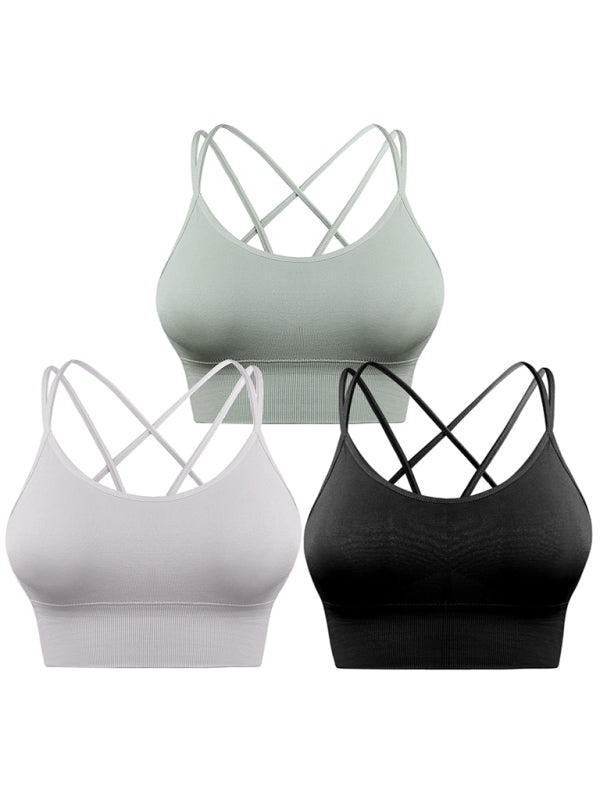 3 Pack Women's Sports Bra Padded Crisscross Yoga Bra Seamless Medium-Impact Fitness Activewear