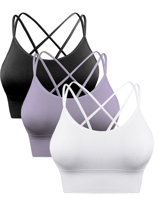 3 Pack Women's Sports Bra Padded Crisscross Yoga Bra Seamless Medium-Impact Fitness Activewear