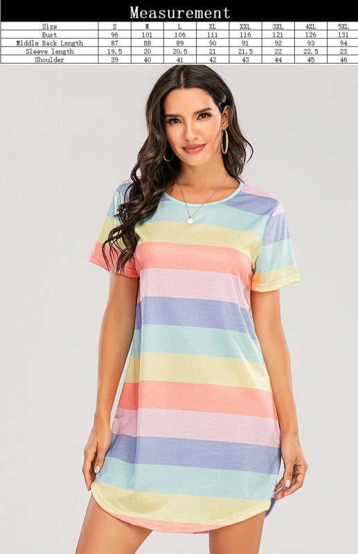 Women's Short Sleeve Rainbow Striped Loose T-Shirt Pyjama Sets